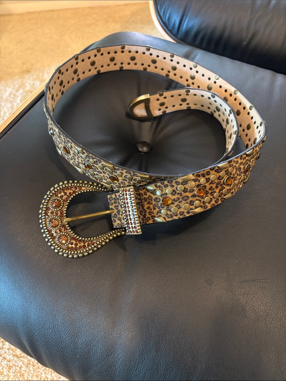 Harold's Leopard Print Jeweled Belt - Brown & Gold